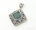 Vintage Druzy Quartz Blue Topaz Sterling Silver Necklace Pendant