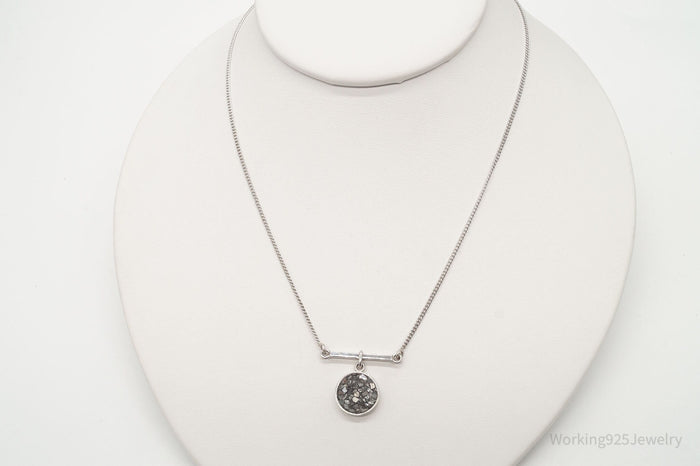 Vintage Druzy Quartz Modernist Sterling Silver Chain Necklace