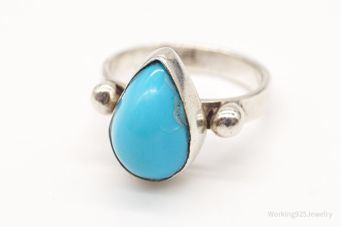 Vintage Egyptian Blue Turquoise Sterling Silver Ring - Size 3.75