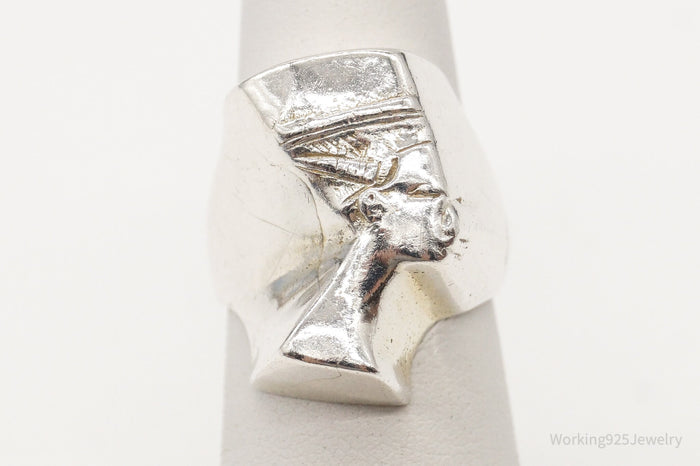 Vintage Egyptian Queen Nefertiti Silver Ring - Size 5.25