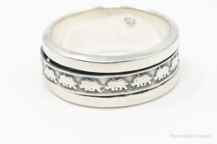 Vintage Elephant Spinner Sterling Silver Band Ring - Size 13