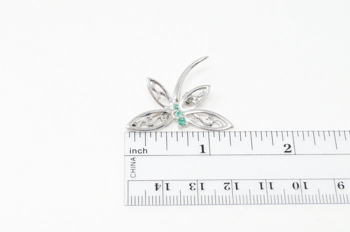 Vintage Emerald Dragonfly Sterling Silver Necklace Pendant