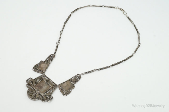 Vintage Enamel Filigree Sterling Silver Necklace