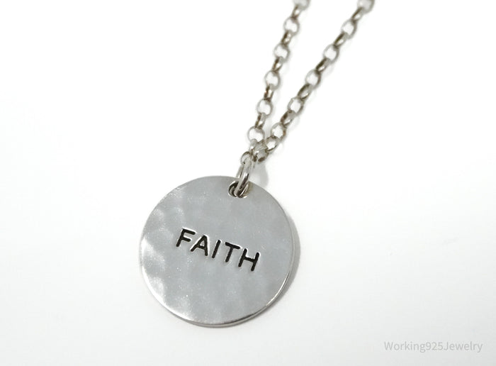 Vintage FAITH Sterling Silver Hammered Style Pendant Necklace 17"