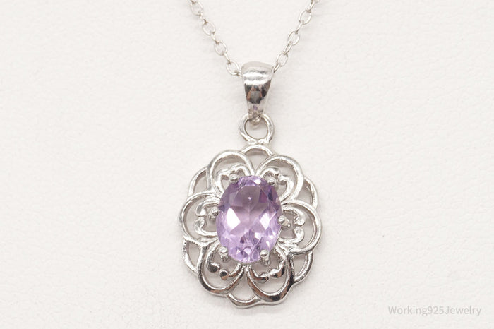 Vintage FAS Amethyst Flower Sterling Silver Chain Necklace
