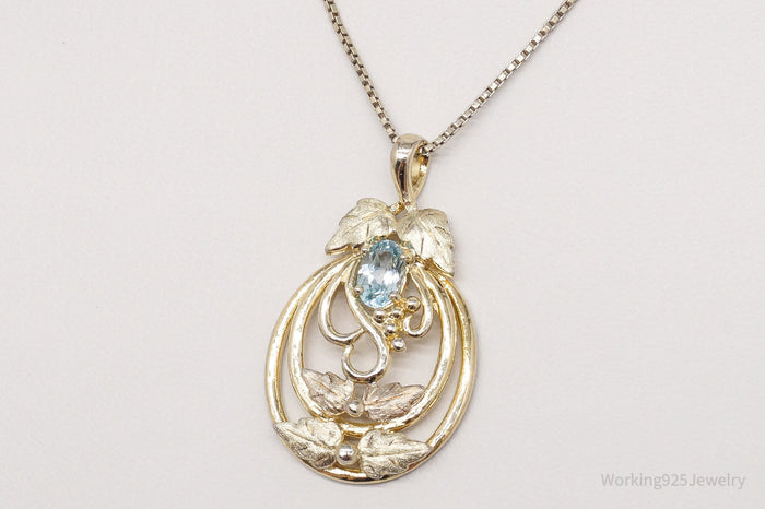 Vintage FAS Blue Topaz Gold Tone Sterling Silver Necklace 19"