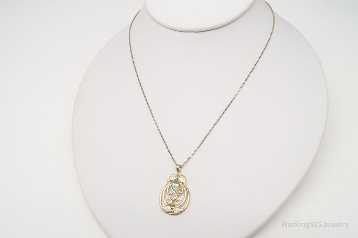 Vintage FAS Blue Topaz Gold Tone Sterling Silver Necklace 19"