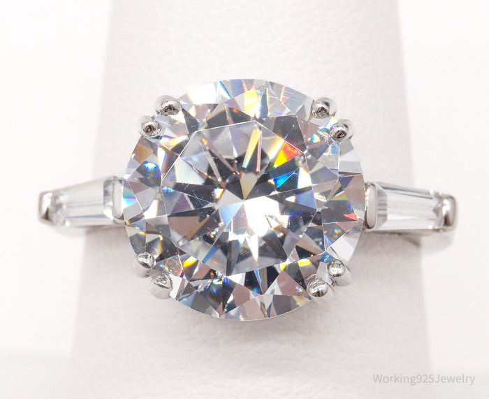 Vintage FAS Large Cubic Zirconia Sterling Silver Ring - Size 8