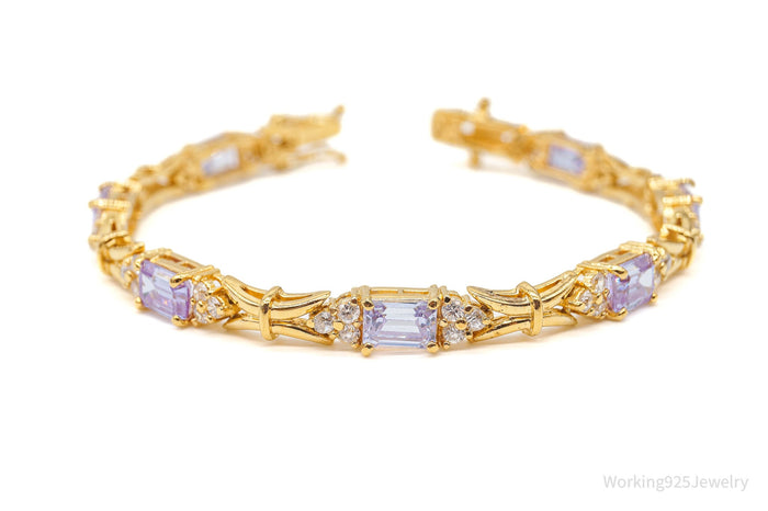 Vintage FAS Purple & White Cubic Zirconia Gold Vermeil Sterling Silver Bracelet