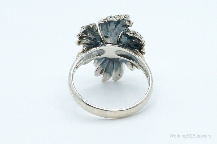 Vintage Faux Pearl Marcasite Sterling Silver Ring - Size 10