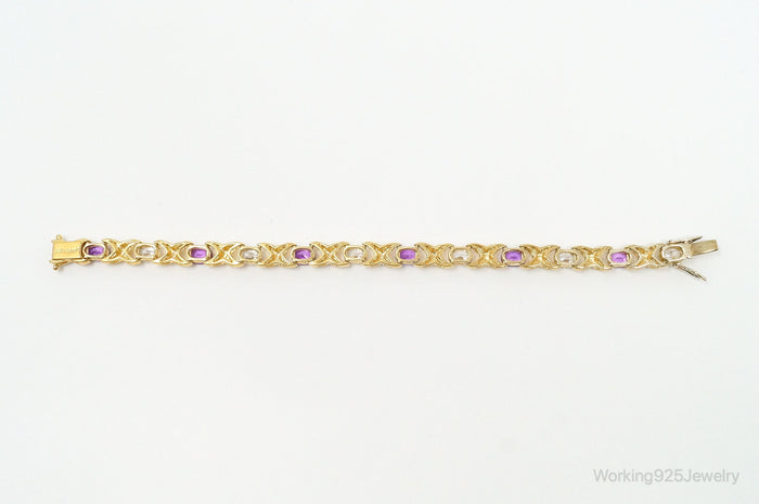 Vintage FGS Pink Topaz Cubic Zirconia Gold Vermeil Sterling Silver Bracelet