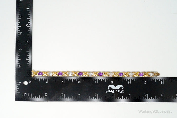 Vintage FGS Pink Topaz Cubic Zirconia Gold Vermeil Sterling Silver Bracelet