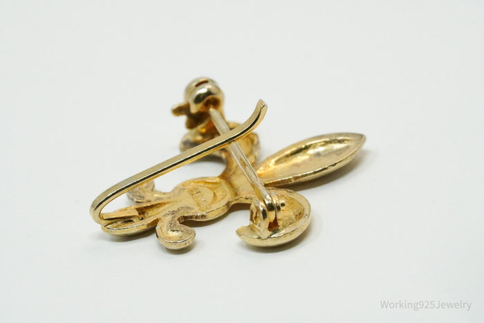 Vintage Fleur De Lis Gold Vermeil Sterling Silver Brooch Pin