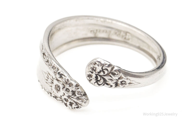 Vintage Floral Pattern International Sterling Silver Spoon Ring Size 10.75