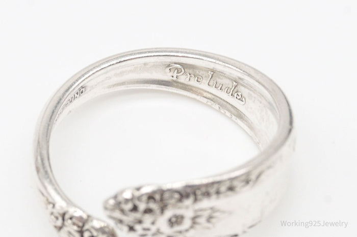 Vintage Floral Pattern International Sterling Silver Spoon Ring Size 10.75