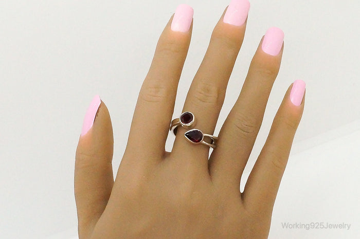 Vintage Garnet Sterling Silver Wrap Ring - Size 9.75 Adjustable