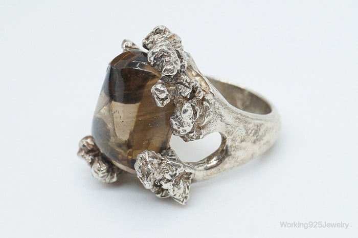 Vintage Glass Brutalist Sterling Silver Ring - Size 5.75