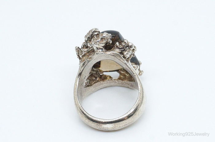 Vintage Glass Brutalist Sterling Silver Ring - Size 5.75