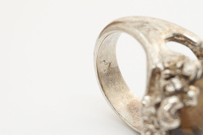 Vintage Glass Brutalist Sterling Silver Ring - Size 5.75