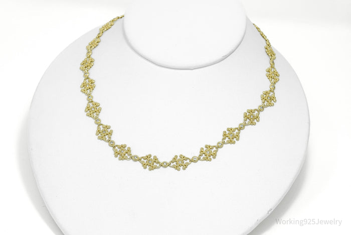 Vintage Gold Vermeil Cubic Zirconia Sterling Silver Necklace 16"