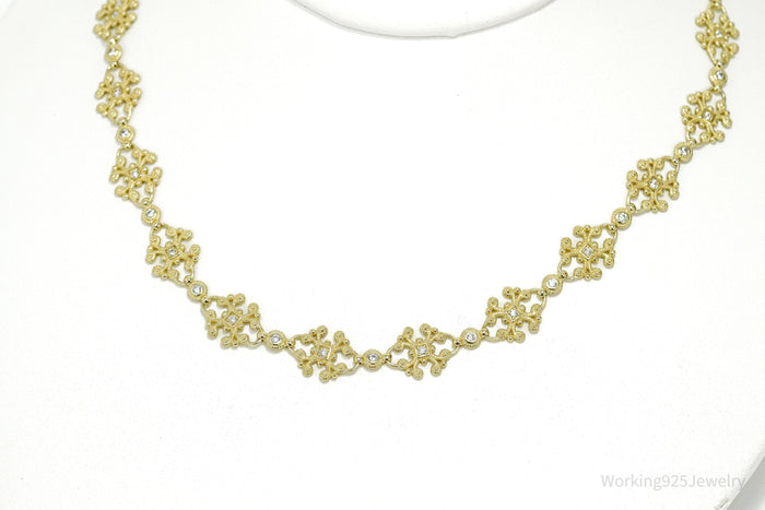 Vintage Gold Vermeil Cubic Zirconia Sterling Silver Necklace 16"
