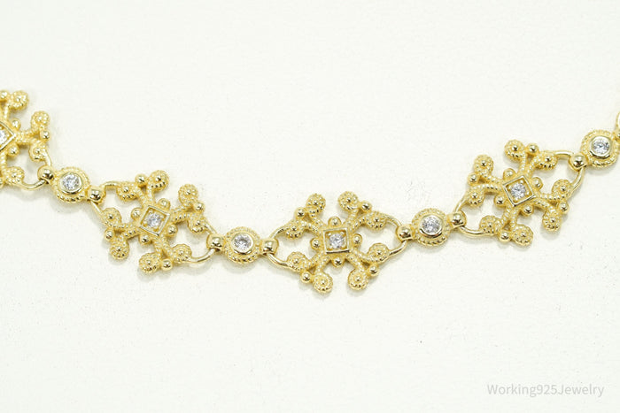 Vintage Gold Vermeil Cubic Zirconia Sterling Silver Necklace 16"
