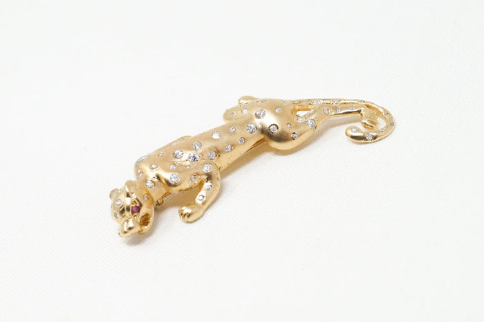 Vintage Gold Vermeil Garnet CZ Cheetah Sterling Silver Brooch Pin