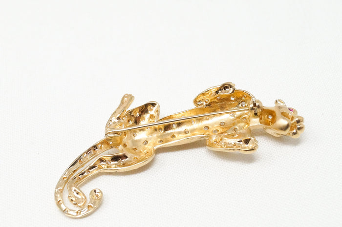 Vintage Gold Vermeil Garnet CZ Cheetah Sterling Silver Brooch Pin