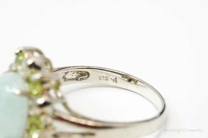 Vintage Green Jade & Peridot Sterling Silver Ring - Size 6
