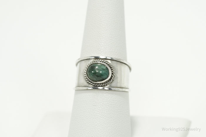 Vintage Green Stone 950 Silver Ring - Size 7.75