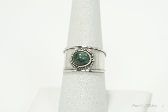 Vintage Green Stone 950 Silver Ring - Size 7.75