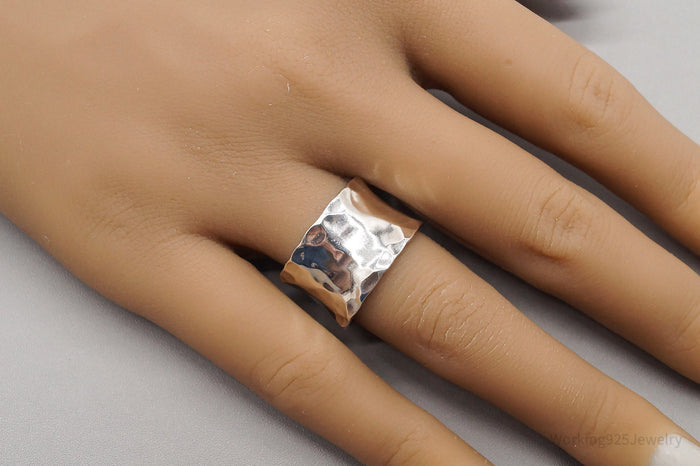 Vintage Hammered Style Sterling Silver Band Ring - Size 7.5