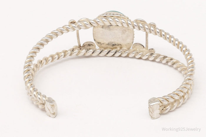 Vintage Handmade Filigree Turquoise Rope Design Silver Cuff Bracelet