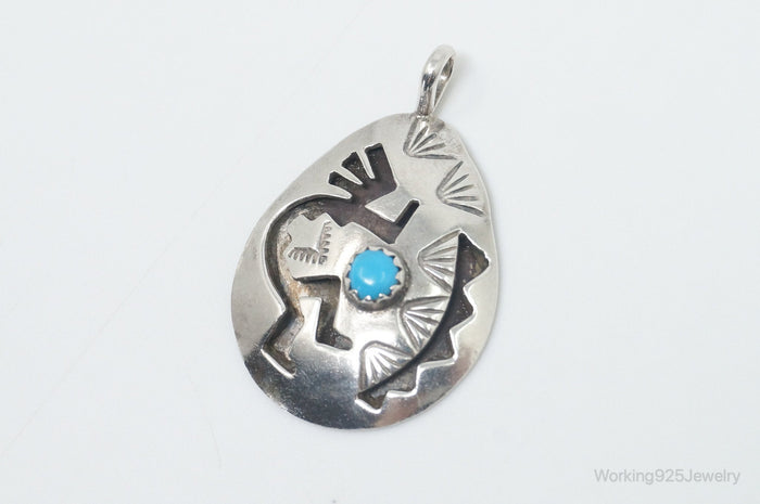 Vintage Handmade Native American Kokopelli Turquoise Sterling Silver Pendant