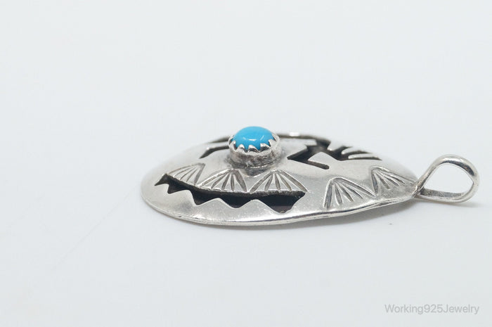 Vintage Handmade Native American Kokopelli Turquoise Sterling Silver Pendant