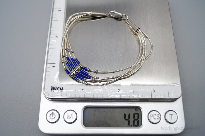 Vintage Handmade Native American Lapis Lazuli Sterling Silver Bead Bracelet