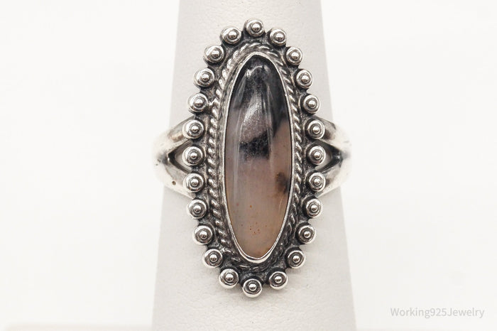 Vintage Handmade Native American Unsigned Agate Sterling Silver Ring - Size 5