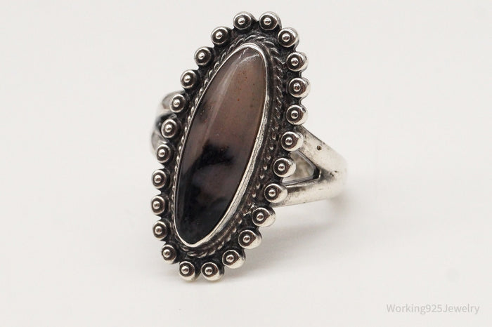Vintage Handmade Native American Unsigned Agate Sterling Silver Ring - Size 5