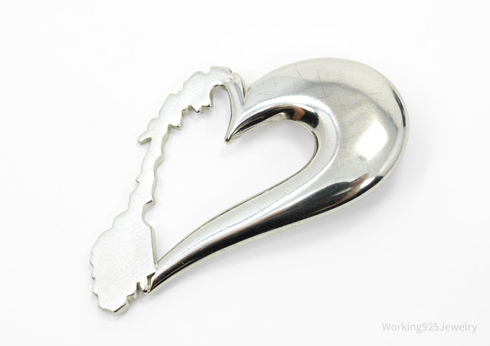 Vintage Heart Sterling Silver Necklace Pendant