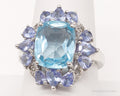 Vintage Iolite Blue & White Topaz Sterling Silver Ring - Size 9