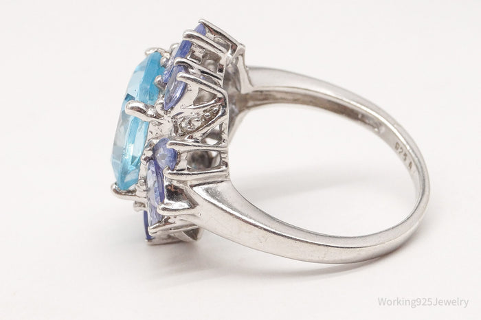 Vintage Iolite Blue & White Topaz Sterling Silver Ring - Size 9