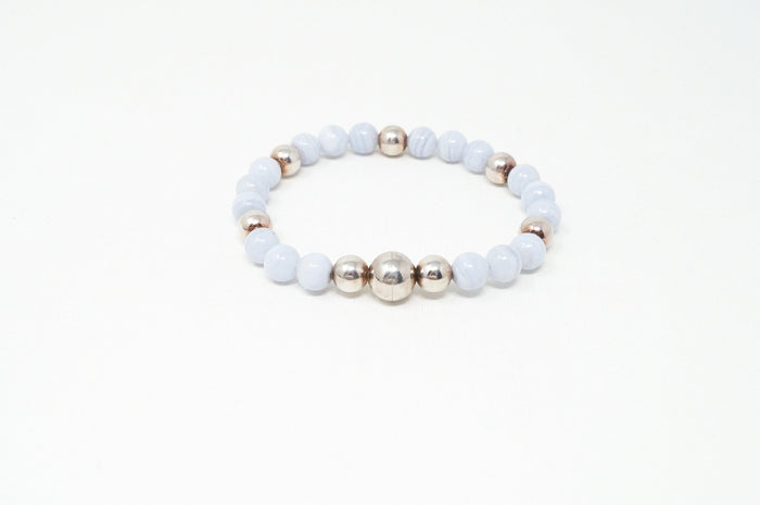 Vintage Italian Designer MILOR Blue Lace Agate Magnetic Sterling Silver Bracelet