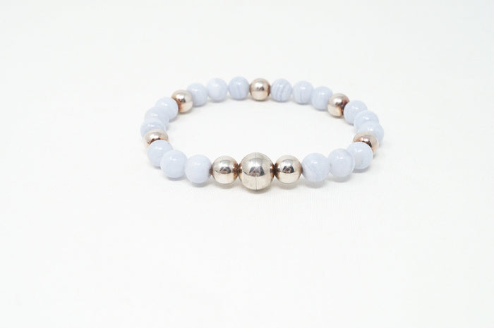 Vintage Italian Designer MILOR Blue Lace Agate Magnetic Sterling Silver Bracelet