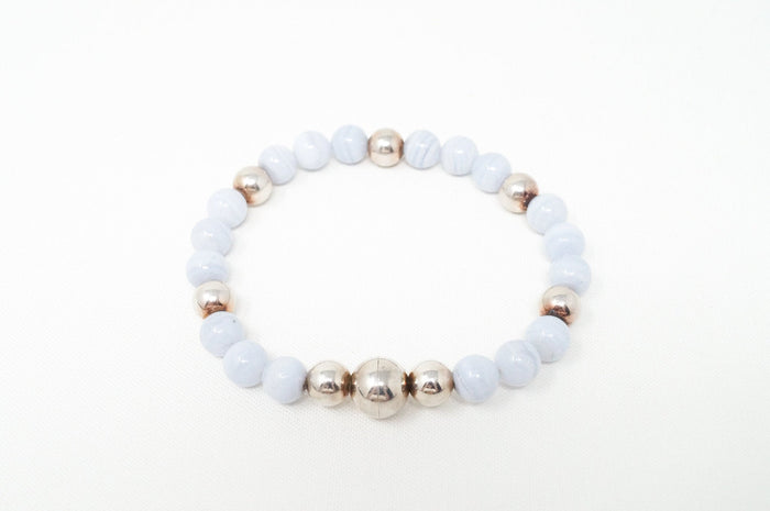 Vintage Italian Designer MILOR Blue Lace Agate Magnetic Sterling Silver Bracelet