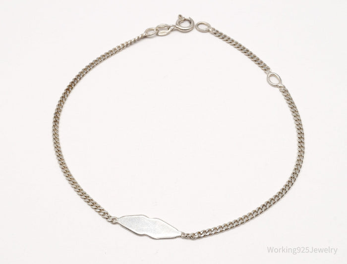 Vintage Italian Name Plate Tag Sterling Silver Chain Bracelet / Anklet
