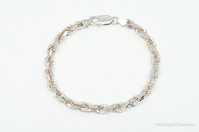 Vintage Italian Rope Chain Sterling Silver Bracelet