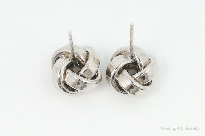 Vintage Italian Sleek Modernist Knot Sterling Silver Earrings