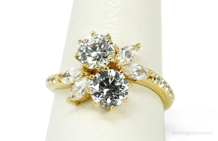 Vintage Jean Dousset Cubic Zirconia Gold Vermeil Sterling Silver Ring - Size 10.25
