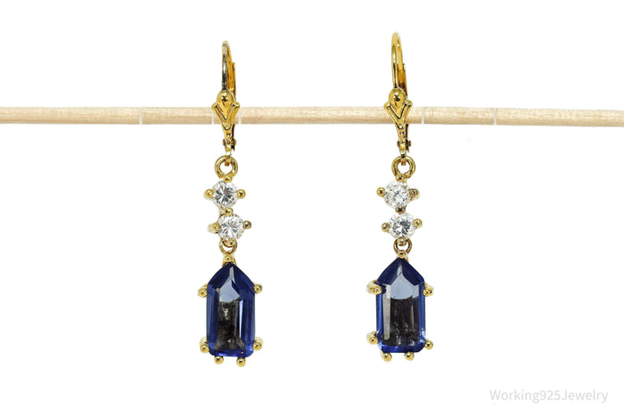 Vintage Lab Created Tanzanite & Cubic Zirconia Gold Vermeil Sterling Silver Earrings