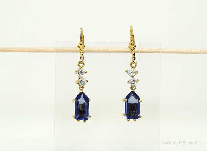 Vintage Lab Created Tanzanite & Cubic Zirconia Gold Vermeil Sterling Silver Earrings